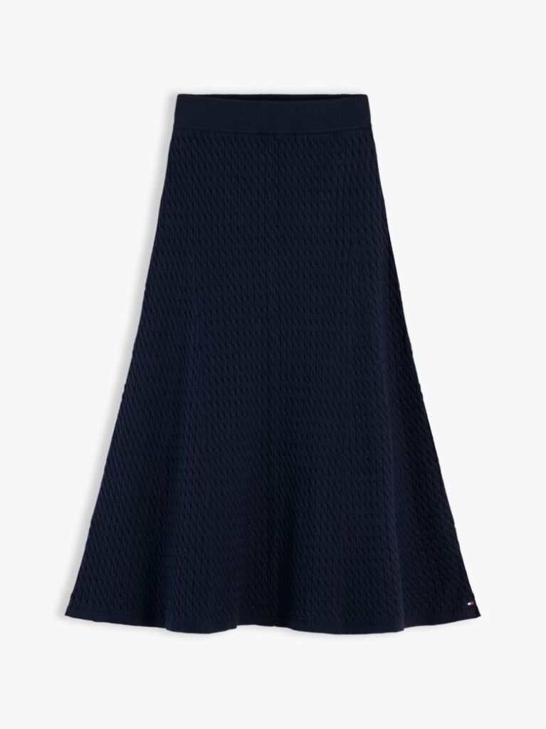 Blue Cable Knit Relaxed A-Line Midi Skirt  Women