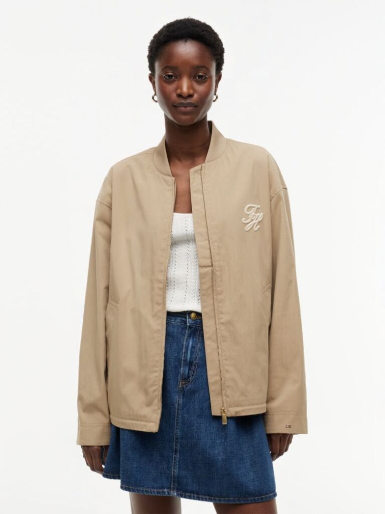 Beige Logo Appliqué Twill Bomber Jacket  Women