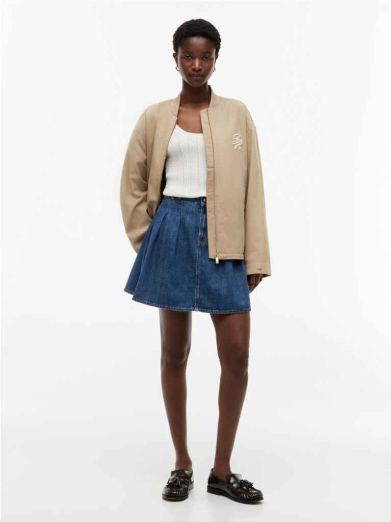 Beige Logo Appliqué Twill Bomber Jacket  Women