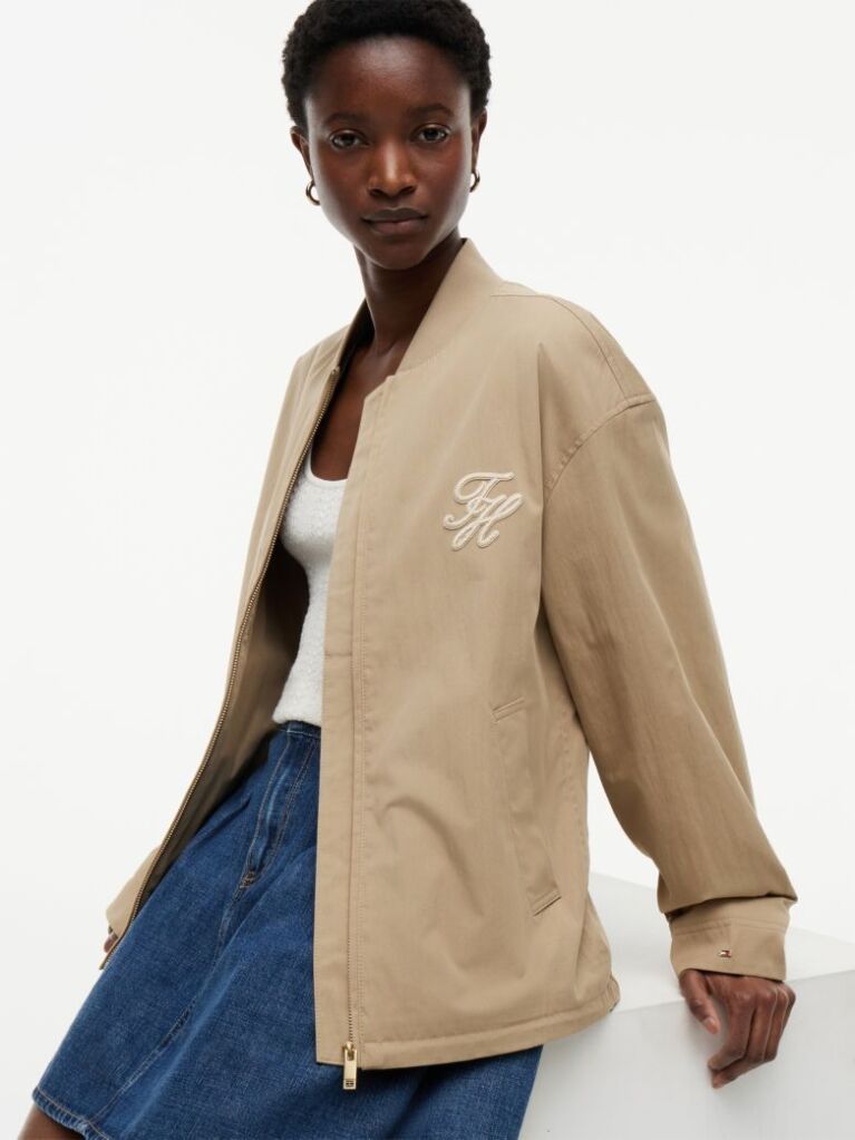 Beige Logo Appliqué Twill Bomber Jacket  Women