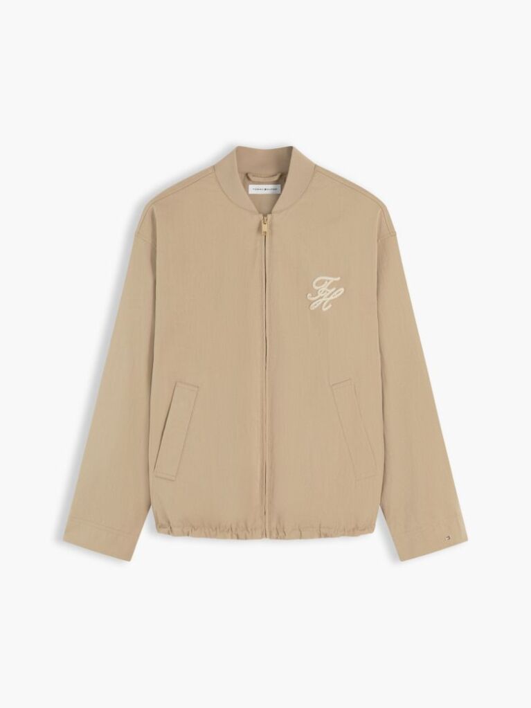 Beige Logo Appliqué Twill Bomber Jacket  Women
