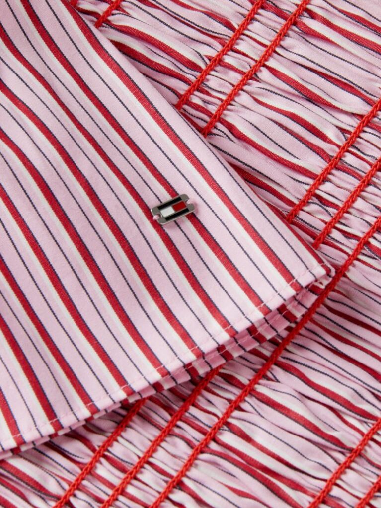 Multi Smock Stripe Ruffle Boat Neck Top  Women