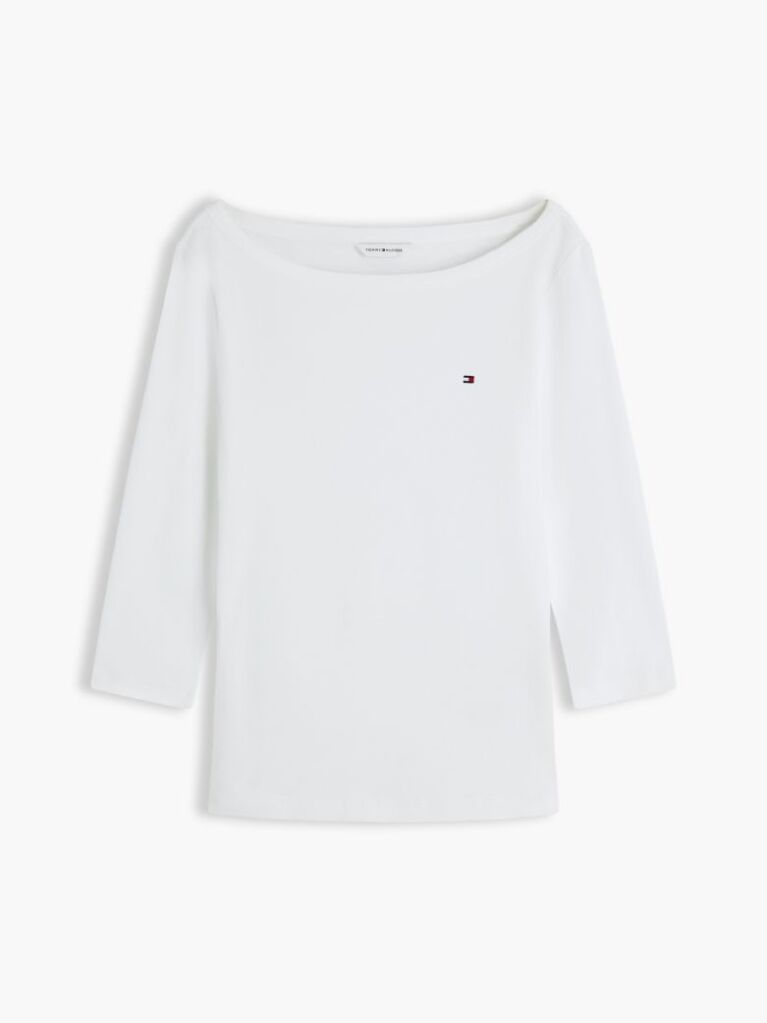 Μπεζ Slim T-Shirt Με Λαιμόκοψη Boat Και Μανίκι 3/4  Γυναίκες