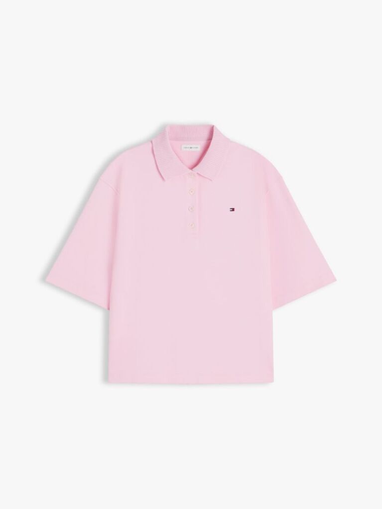 Pink Relaxed Fit Interlock Knit Polo Shirt  Women