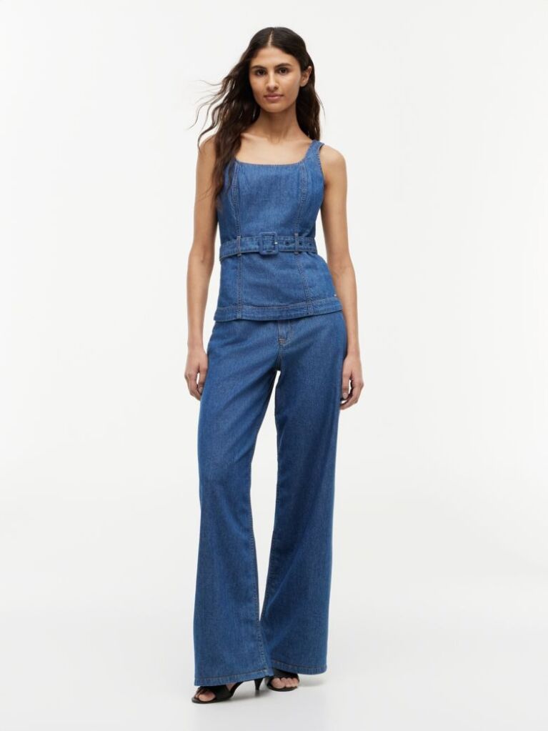 Μπλε Denim Τοπ Αμάνικο Με Ζώνη  Γυναίκες