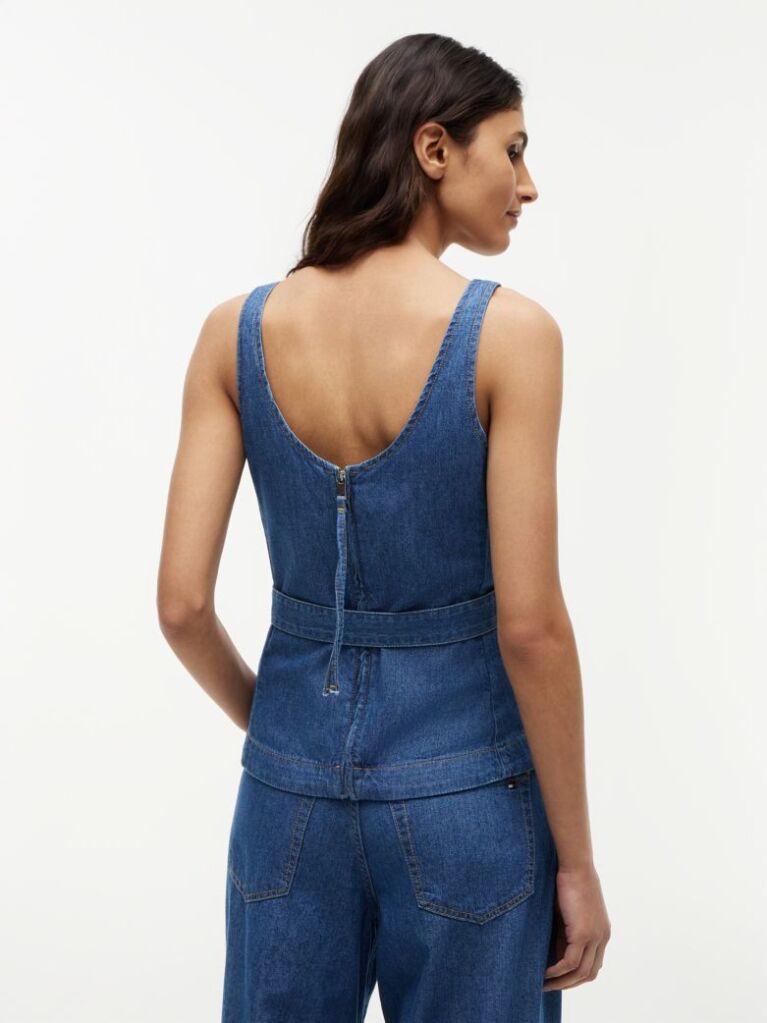 Μπλε Denim Τοπ Αμάνικο Με Ζώνη  Γυναίκες