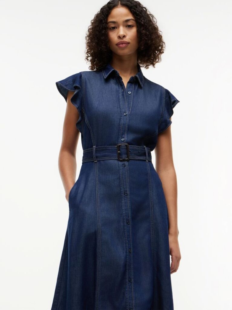 Blue Denim Fit And Flare Midi Dress  Women