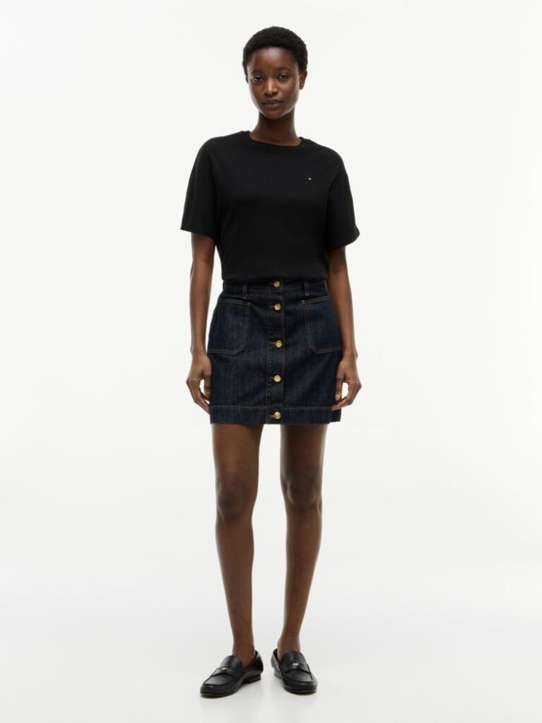 Blue Gold-Tone Button Denim Mini Skirt  Women