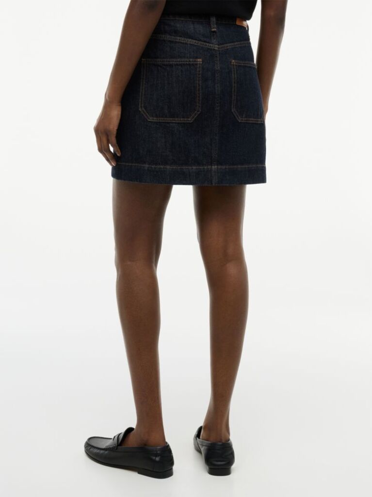 Blue Gold-Tone Button Denim Mini Skirt  Women