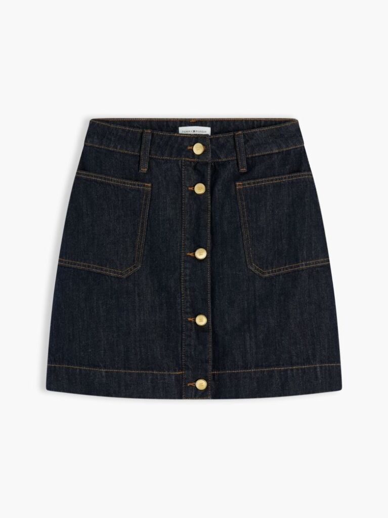 Blue Gold-Tone Button Denim Mini Skirt  Women