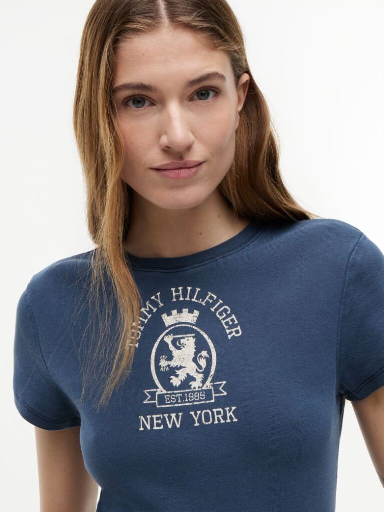 Blue Washed Crest Slim T-Shirt  Women