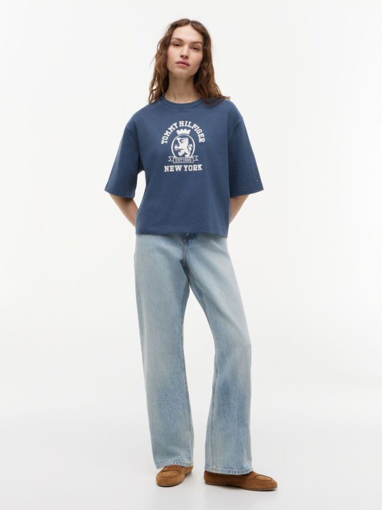 Μπλε T-Shirt Σε Άνετη Γραμμή Με Washed Εφέ  Γυναίκες