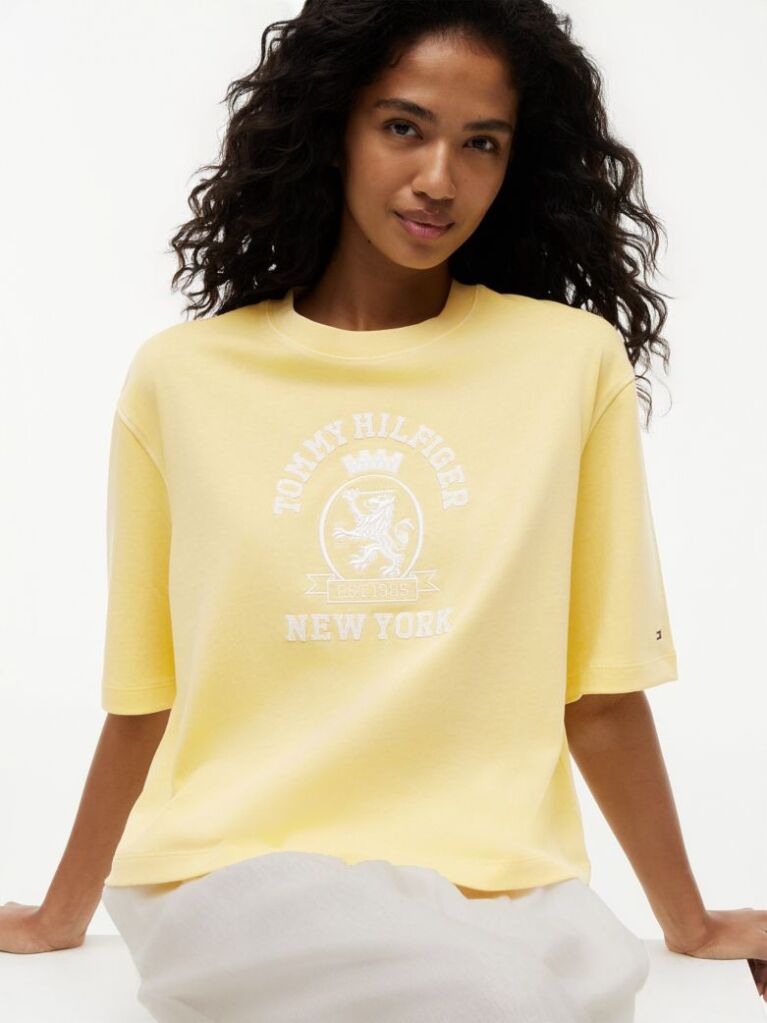 Κίτρινο T-Shirt Σε Άνετη Γραμμή Με Washed Εφέ  Γυναίκες