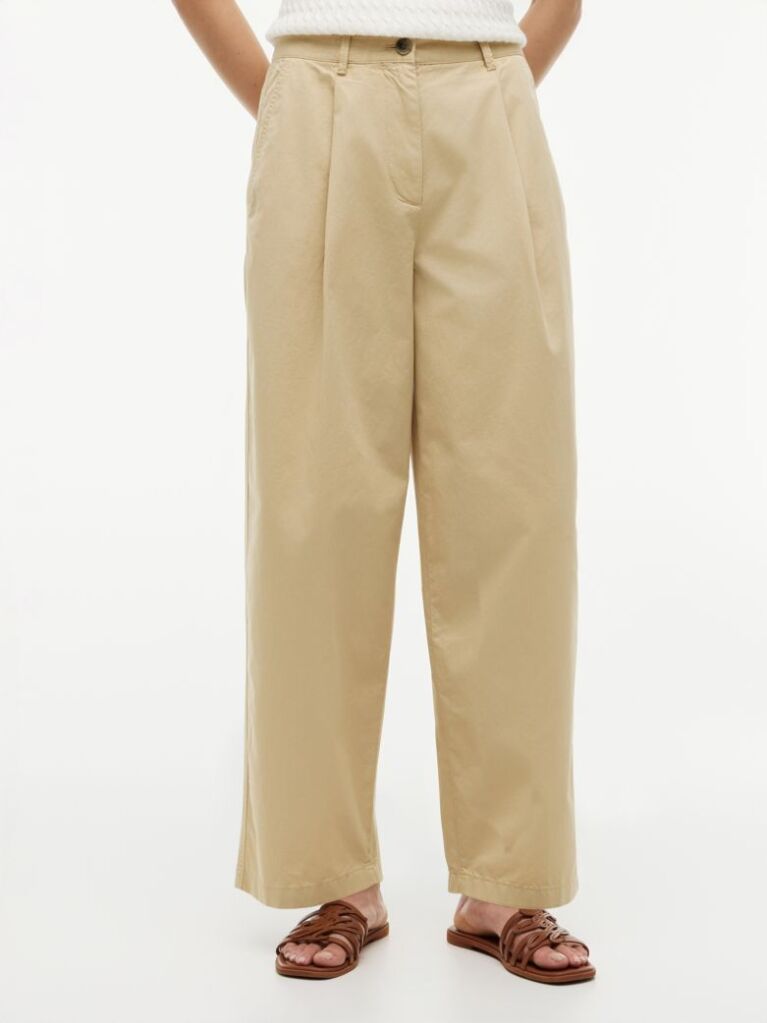 Beige Washed Barrel Leg Chinos  Women