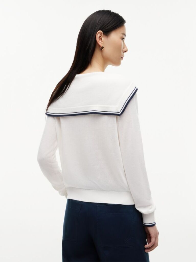 Beige Relaxed Sailor Collar Jumper With Silk  Women