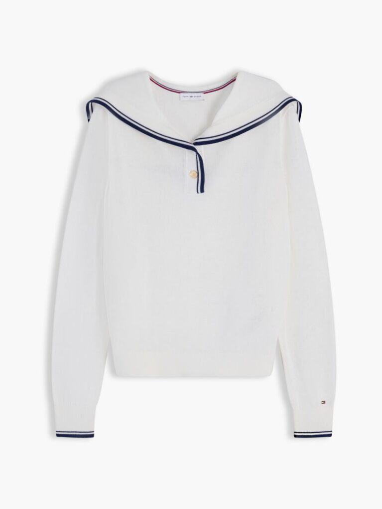 Beige Relaxed Sailor Collar Jumper With Silk  Women