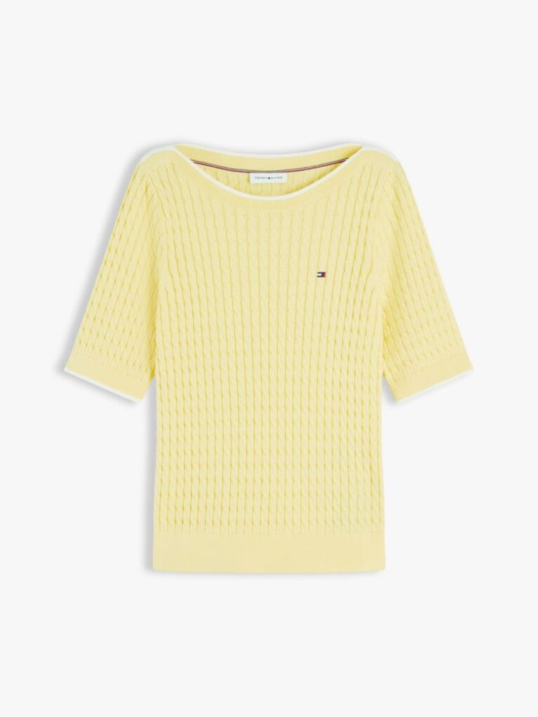 Yellow Cable Knit Boat Neck Short Sleeve Jumper  Women
