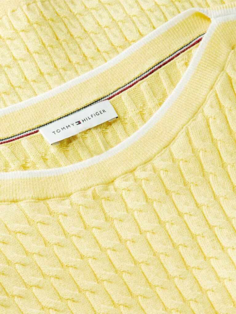 Yellow Cable Knit Boat Neck Short Sleeve Jumper  Women