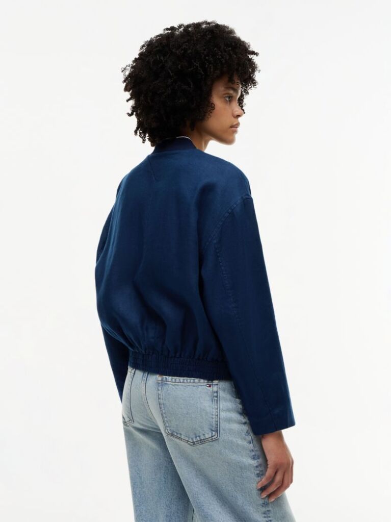Blue Pure Linen Twill Bomber Jacket  Women