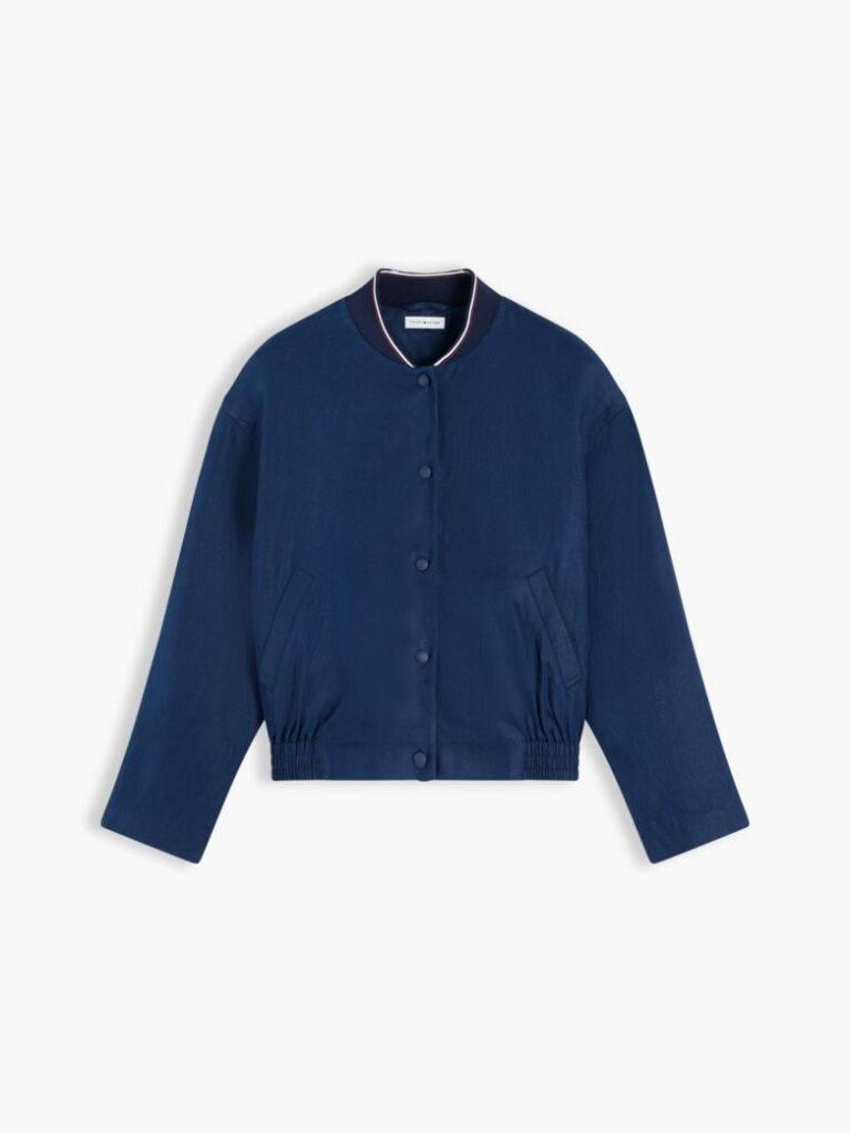 Blue Pure Linen Twill Bomber Jacket  Women