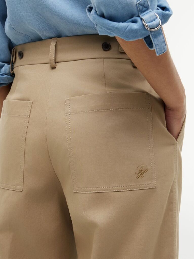 Beige Logo Embroidery Wide Leg Chinos  Women