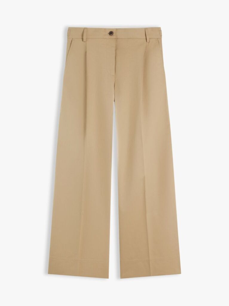 Beige Logo Embroidery Wide Leg Chinos  Women