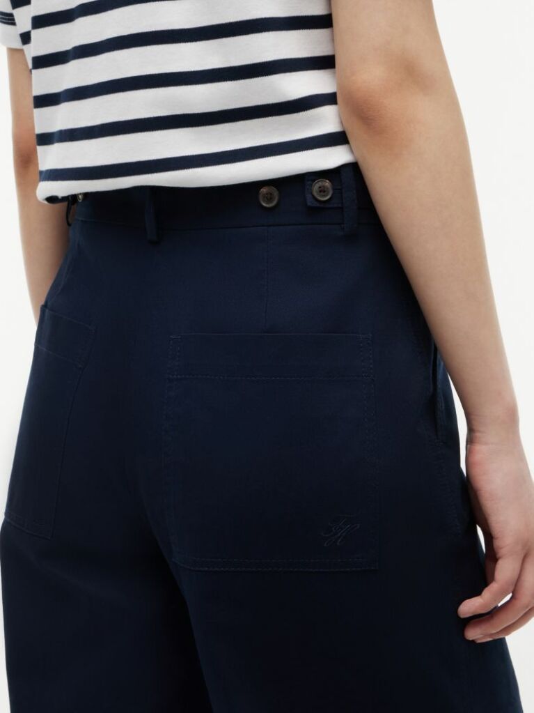 Blue Logo Embroidery Wide Leg Chinos  Women