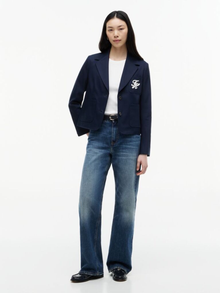 Blue Regular Fit Logo Appliqué Blazer  Women
