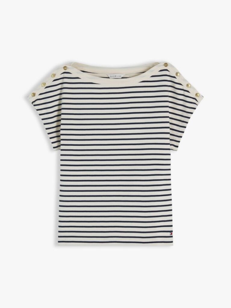 Multi T-Shirt Με Χρυσά Κουμπιά Και Ανοιχτή Λαιμόκοψη  Γυναίκες