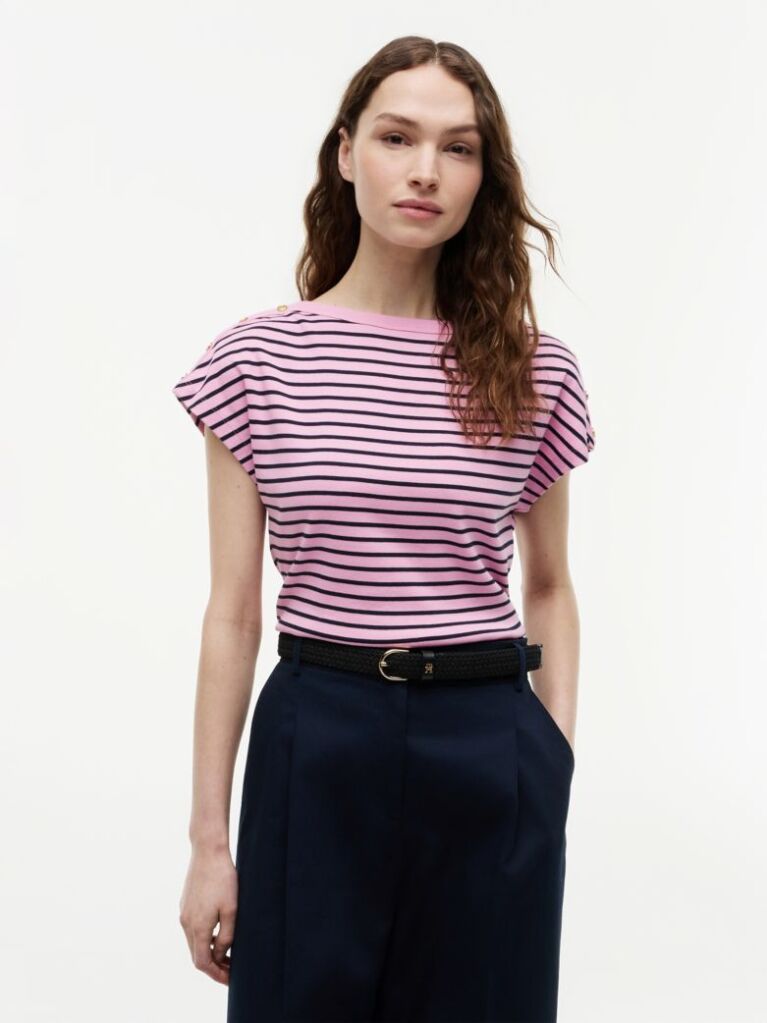 Multi T-Shirt Με Χρυσά Κουμπιά Και Ανοιχτή Λαιμόκοψη  Γυναίκες