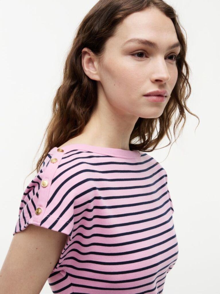 Multi T-Shirt Με Χρυσά Κουμπιά Και Ανοιχτή Λαιμόκοψη  Γυναίκες