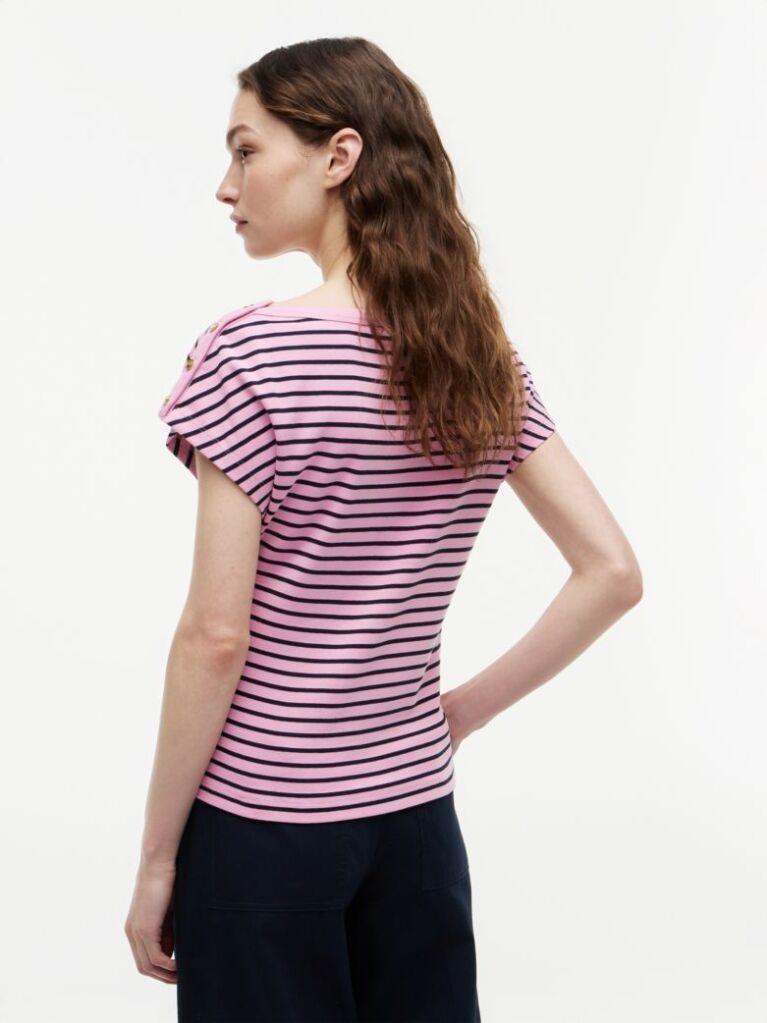 Multi T-Shirt Με Χρυσά Κουμπιά Και Ανοιχτή Λαιμόκοψη  Γυναίκες