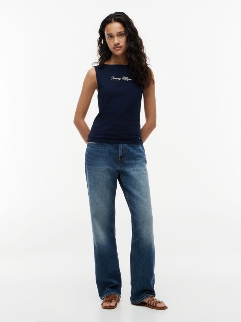 Blue Slim Boat Neck Tank Top  Women