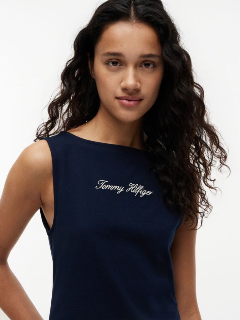 Blue Slim Boat Neck Tank Top  Women