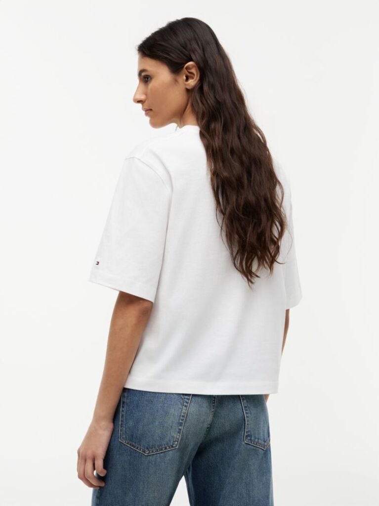 Άσπρο Άνετο T-Shirt Με Λογότυπο Και Στρογγυλή Λαιμόκοψη  Γυναίκες