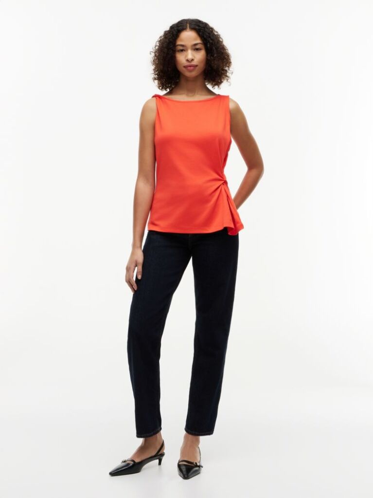 Red Twist Boat Neck Sleeveless Top  Women