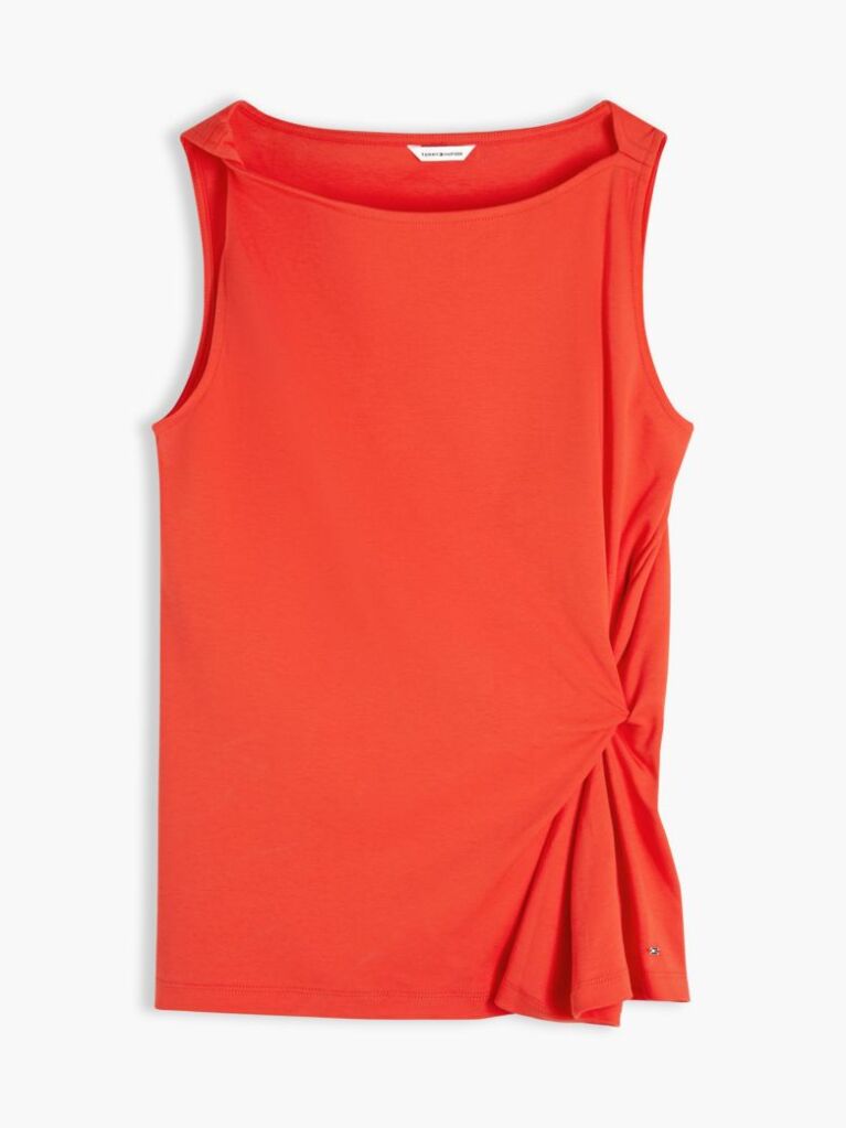 Red Twist Boat Neck Sleeveless Top  Women