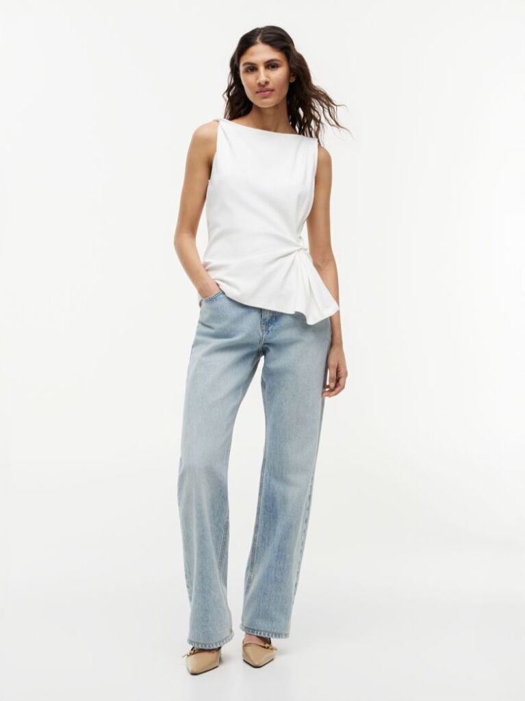 White Twist Boat Neck Sleeveless Top  Women