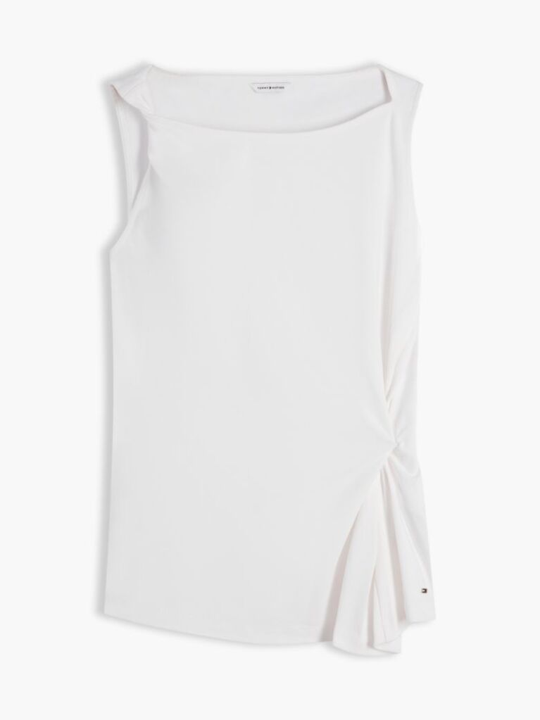 White Twist Boat Neck Sleeveless Top  Women