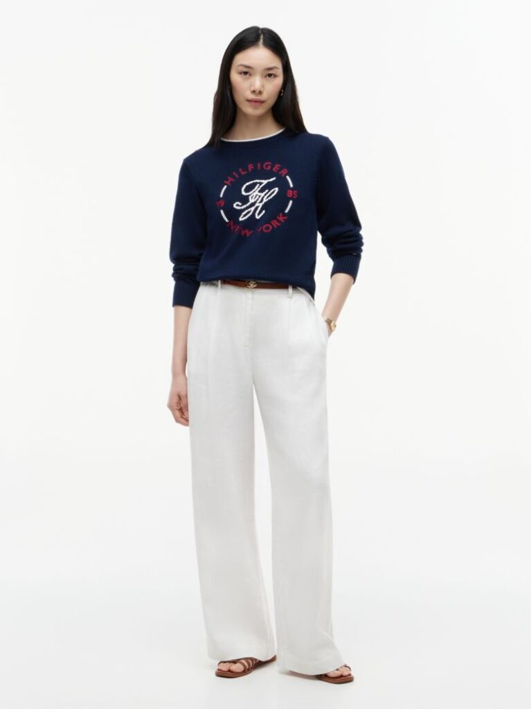 Blue Logo Embroidery Relaxed Crew Neck Jumper  Women