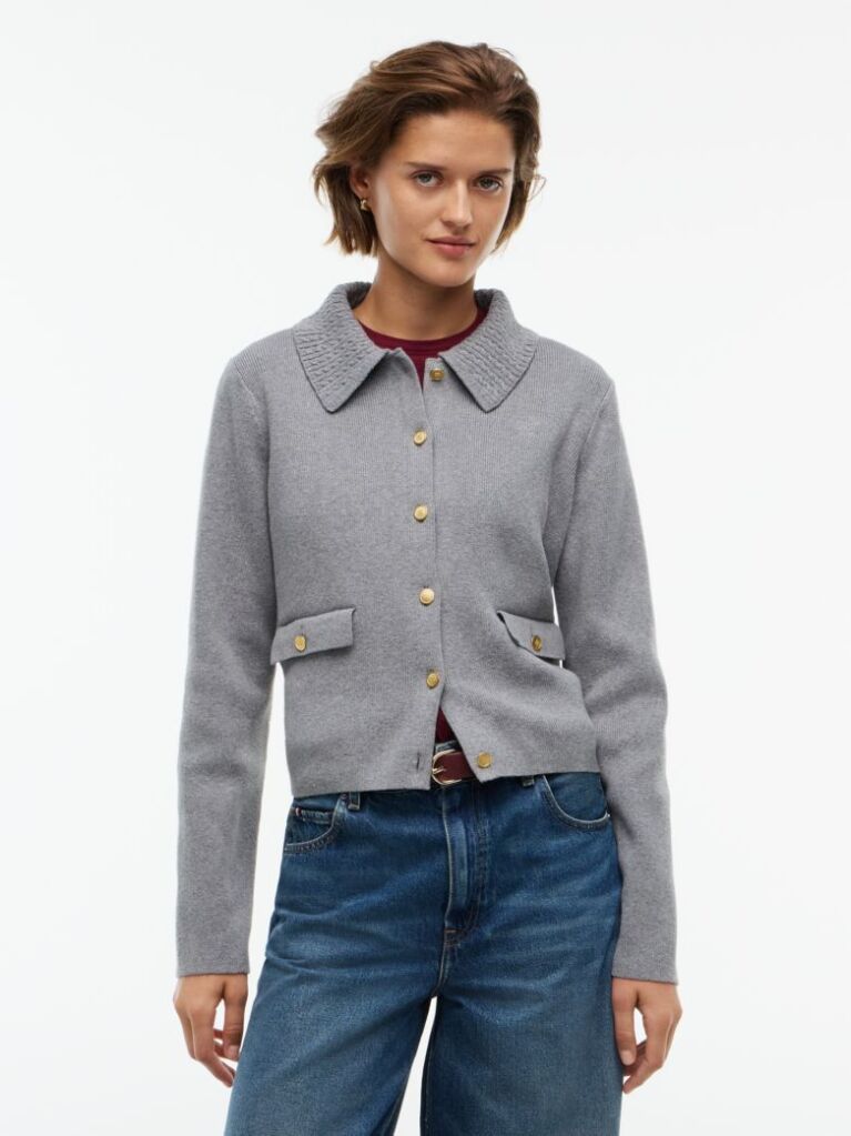 Grey Gold-Tone Button Jacket With Wool  Women