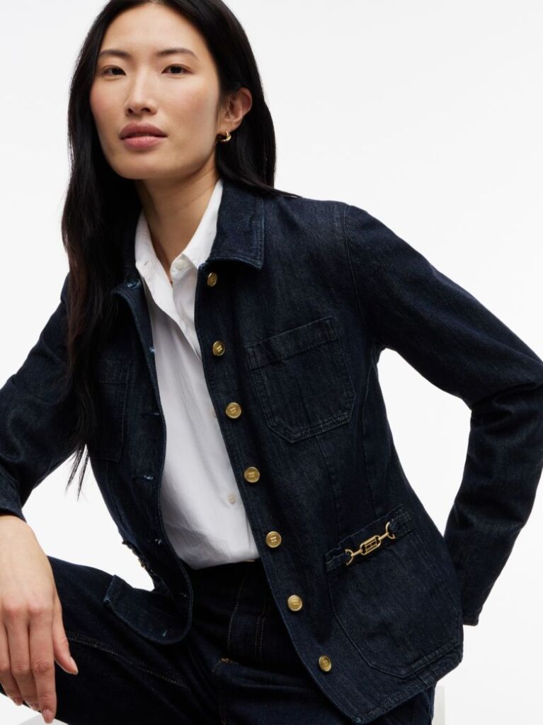 Μπλε Denim Τζάκετ Με Χρυσά Κουμπιά Σε Slim Γραμμή  Γυναίκες
