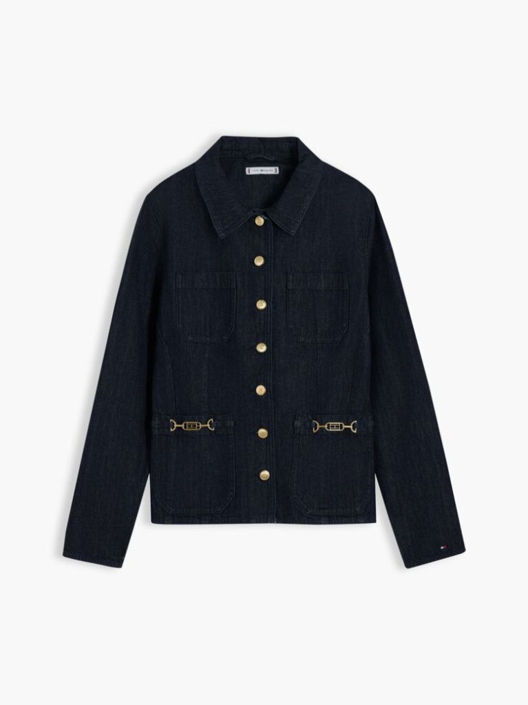 Μπλε Denim Τζάκετ Με Χρυσά Κουμπιά Σε Slim Γραμμή  Γυναίκες