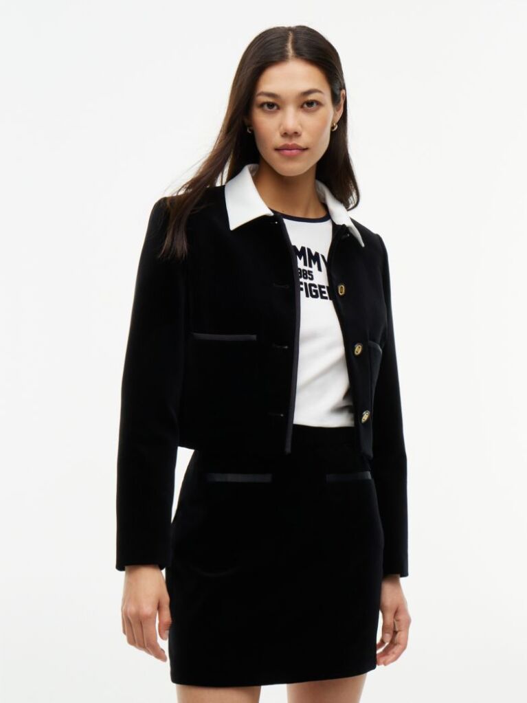Black Festive Velvet Boxy Short Jacket  Women