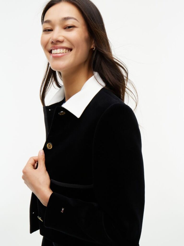 Black Festive Velvet Boxy Short Jacket  Women
