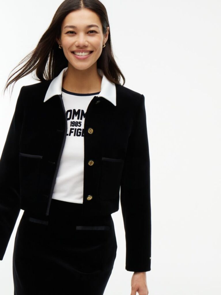 Black Festive Velvet Boxy Short Jacket  Women