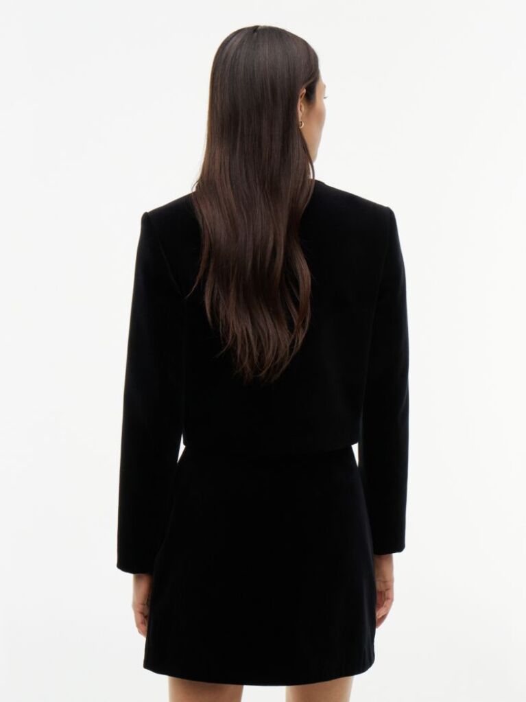 Black Festive Velvet Boxy Short Jacket  Women