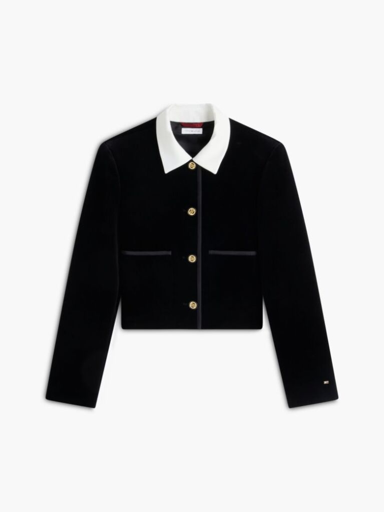 Black Festive Velvet Boxy Short Jacket  Women