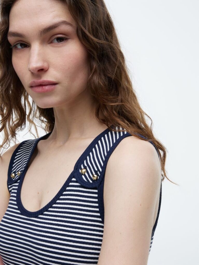 Multi Gold-Tone Button Ribbed Tank Top  Women
