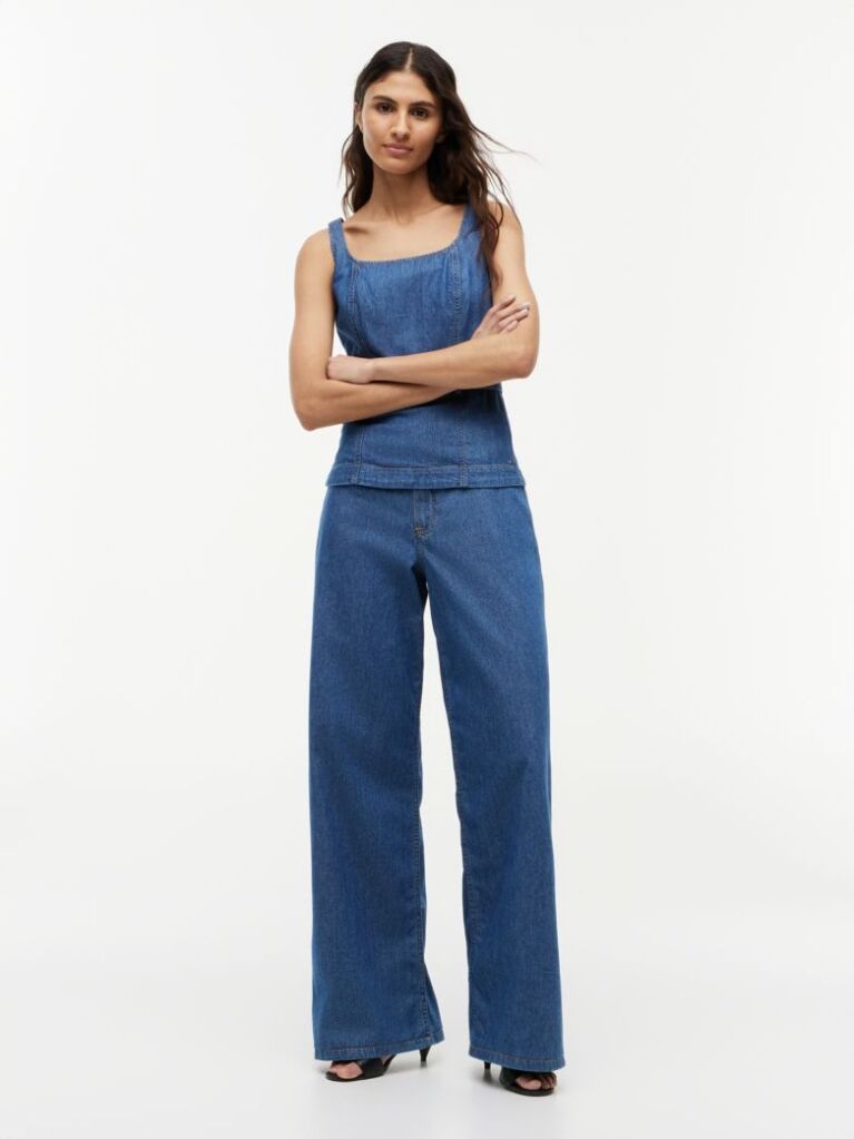 Blue 70s High Rise Wide Leg Jeans  Women